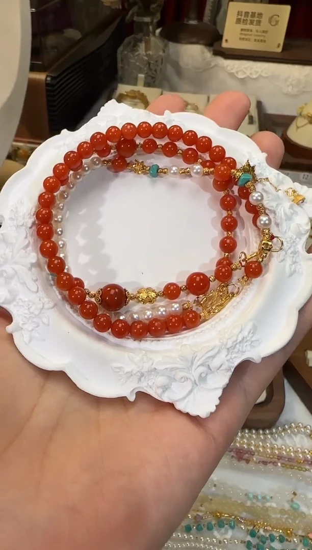【闪购商品】南红玛瑙颈饰银S925镶嵌两戴款