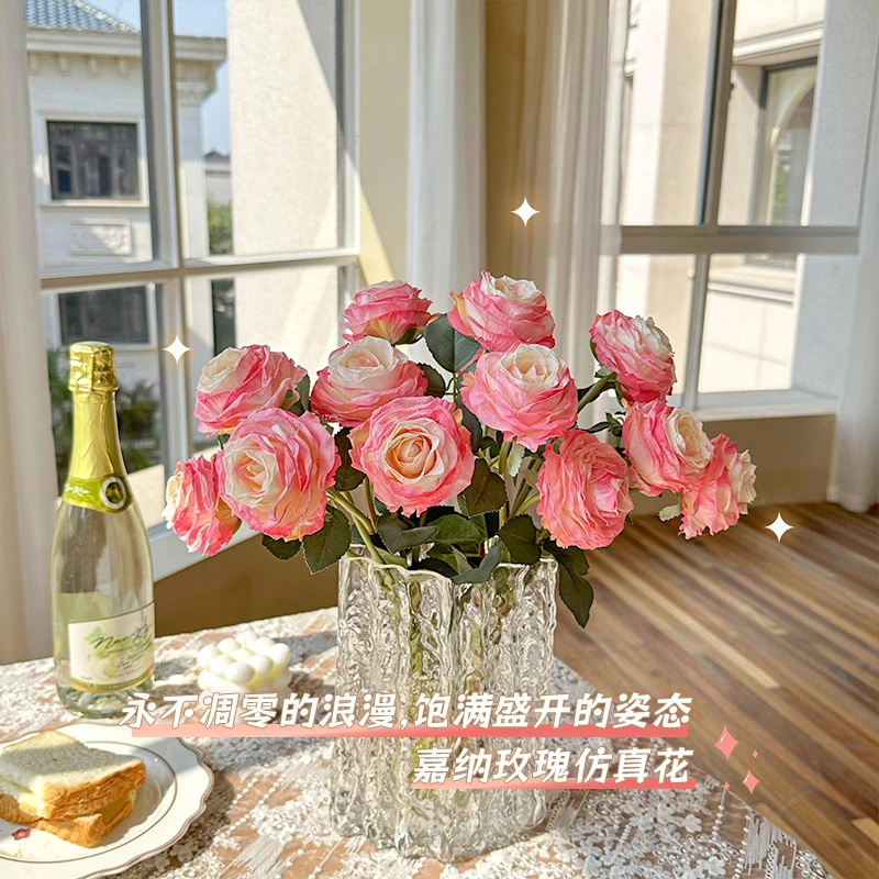 轻奢高端玫瑰仿真花假花摆设客厅餐桌装饰花束仿生干花瓶插花摆件