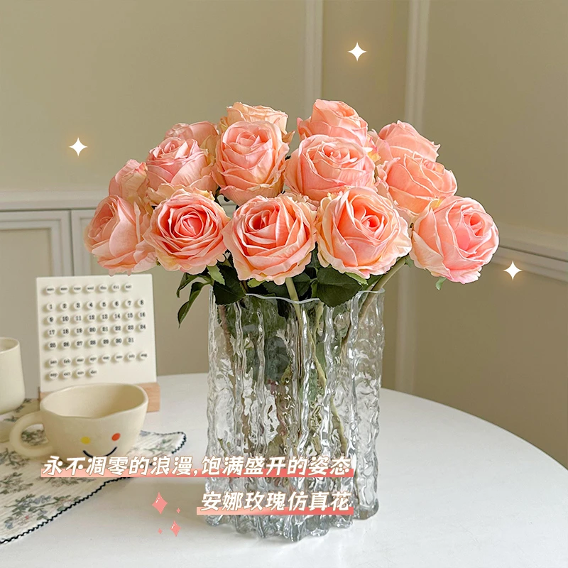 玫瑰仿真花假花客厅茶几装饰花艺摆件餐桌花摆设干花仿生花束轻奢