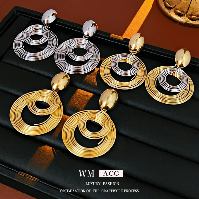 银针盘绕圆形金属耳环冷淡风个性耳钉欧美时尚小众耳饰工厂家