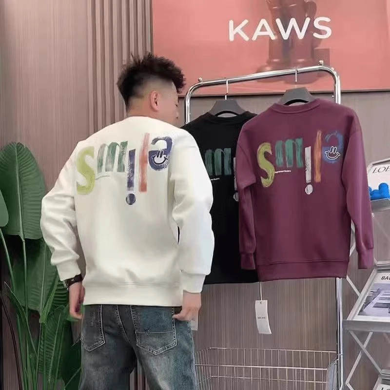 美式街头涂鸦字母印花长袖卫衣男潮流圆领重磅上衣休闲加绒保暖