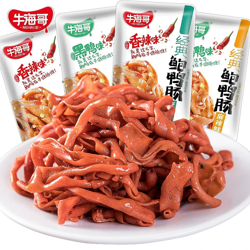 香辣经典鲍鸭肠辣味小零食卤味香辣鸭肠追剧解馋休闲食品开袋即食