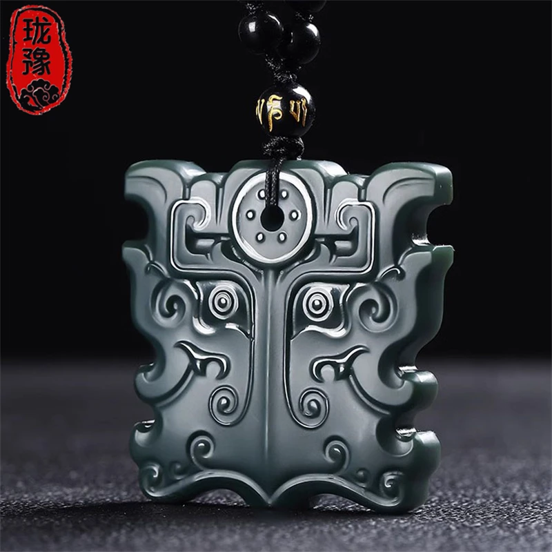 新款和田玉仿古兽面玉吊坠新疆青玉饕餮玉坠男女款玉挂件玉石玉佩