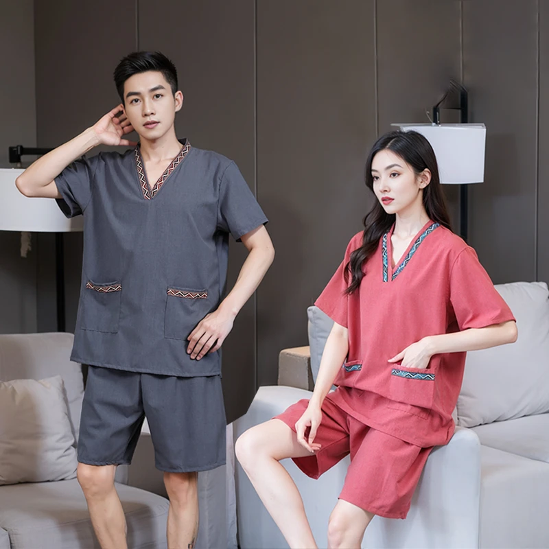 汗蒸服女纯棉情侣大码男款桑拿服足疗店洗浴按摩浴衣家居睡衣浴服