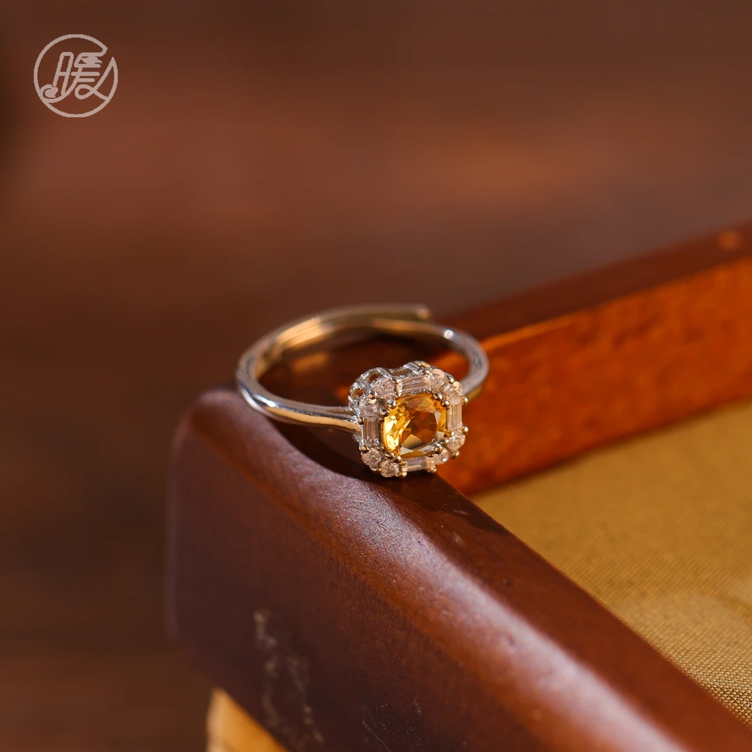 Nuanyan/暖言黄水晶开口戒可调节S108