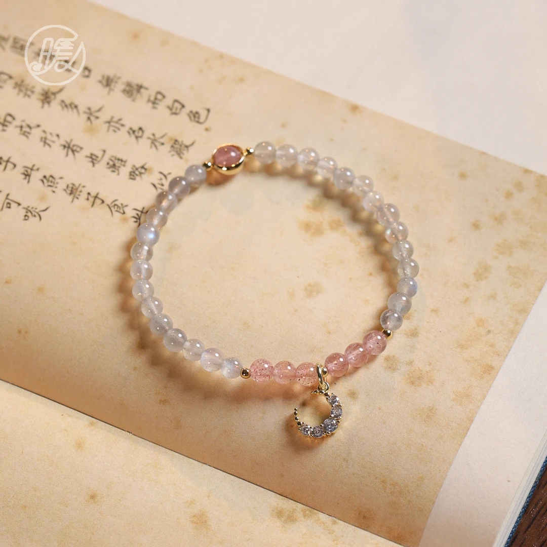 单圈长石手串搭配月亮吊坠手链D2186多样性发一