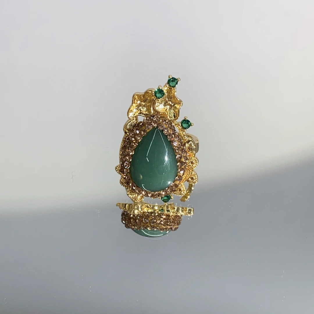 铜合金合成锆石戒指 TTSD 绿色施华洛时尚潮流百搭款戒指 1112