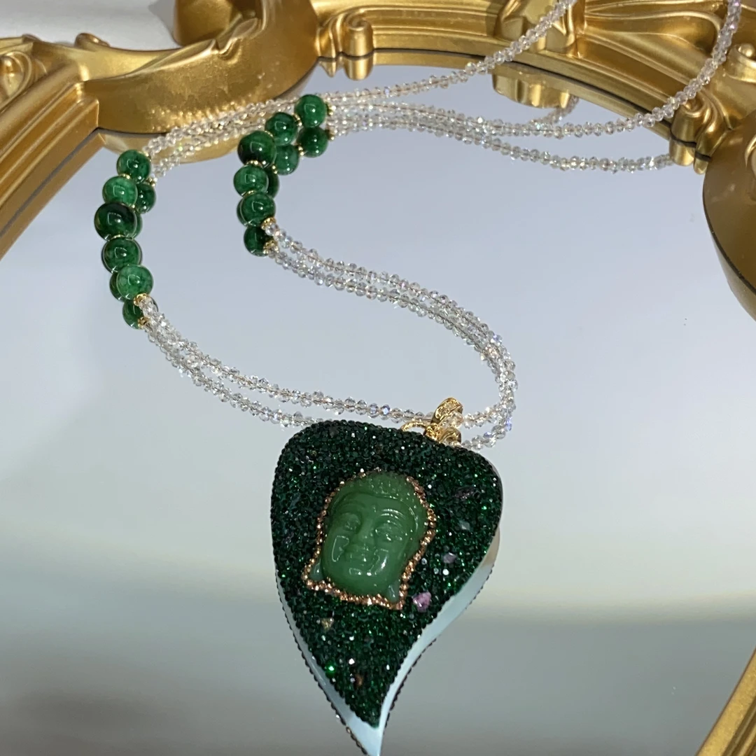 铜合金合成锆石吊坠 TTSD 绿色MN大日如来头吊坠毛衣链1513d