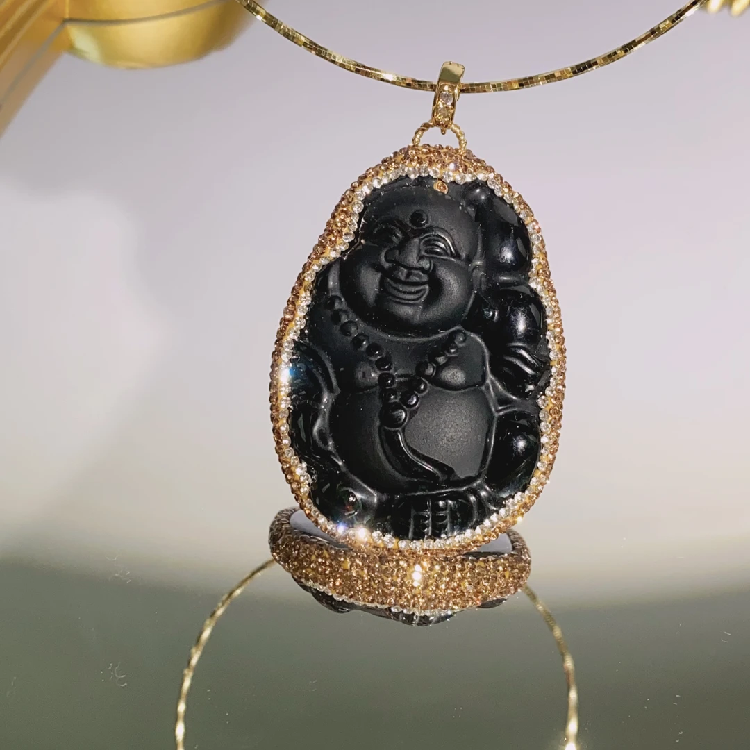 铜合金合成锆石吊坠 TTSD 黑色MN站佛时尚吊坠 2580