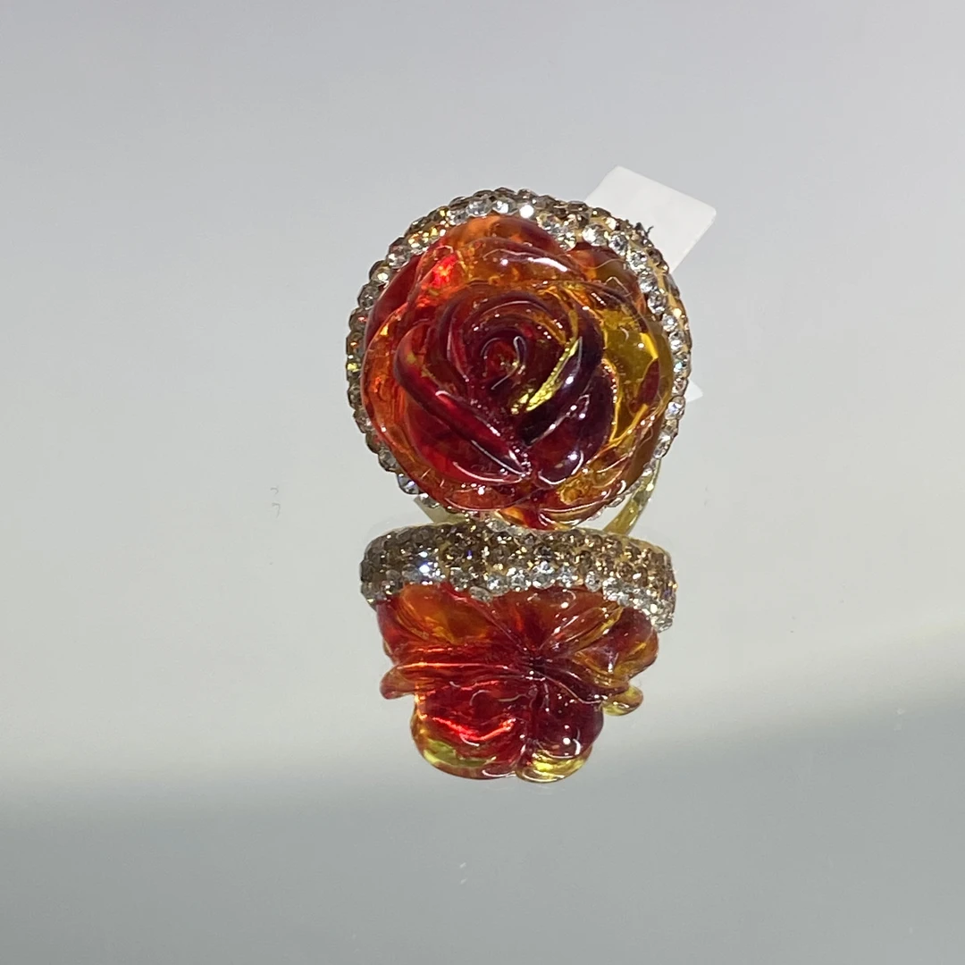 铜合金合成锆石戒指 TTSD 红色花时尚潮流百搭款戒指 9015