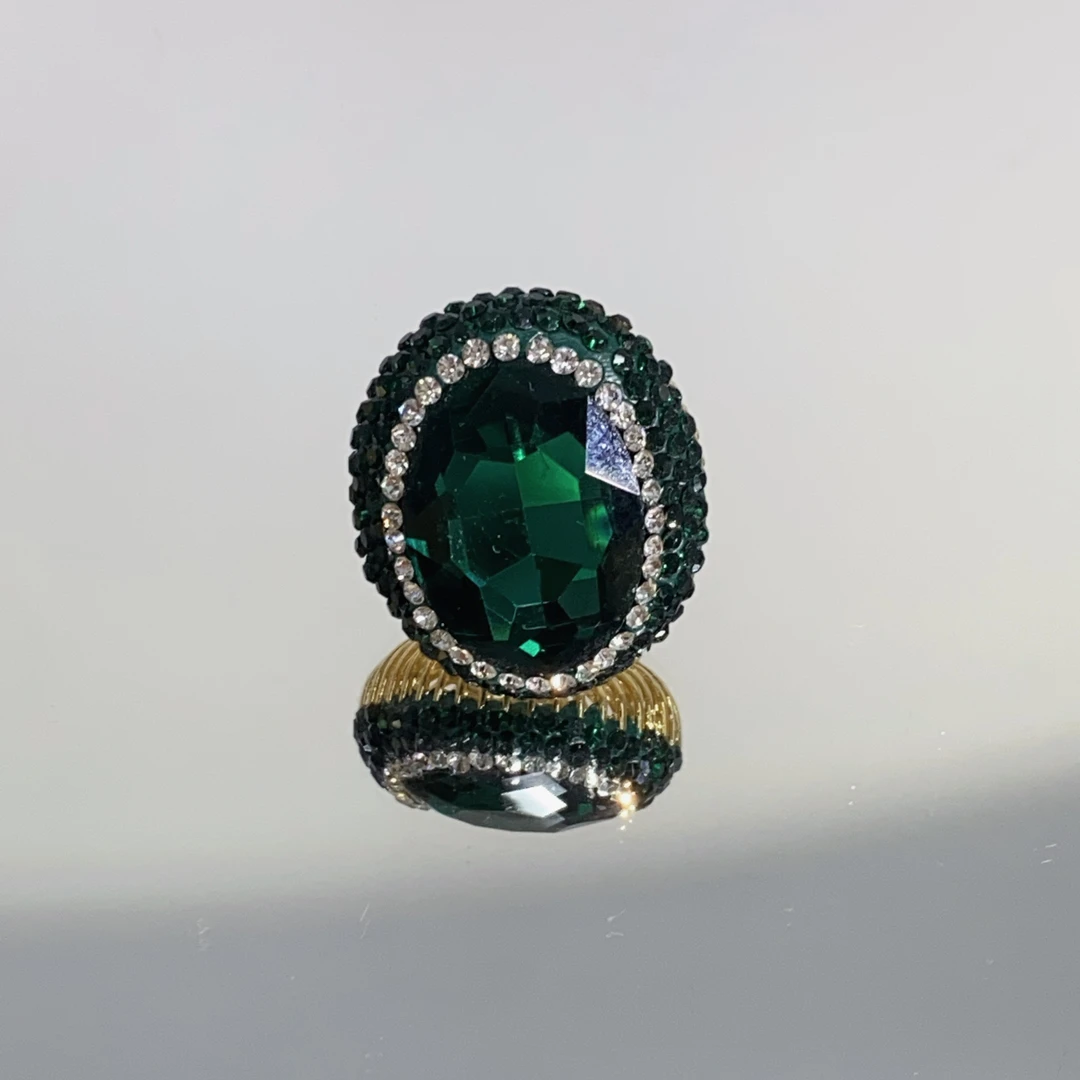 铜合金合成锆石戒指 TTSD 绿色施华洛时尚潮流百搭款戒指 1111