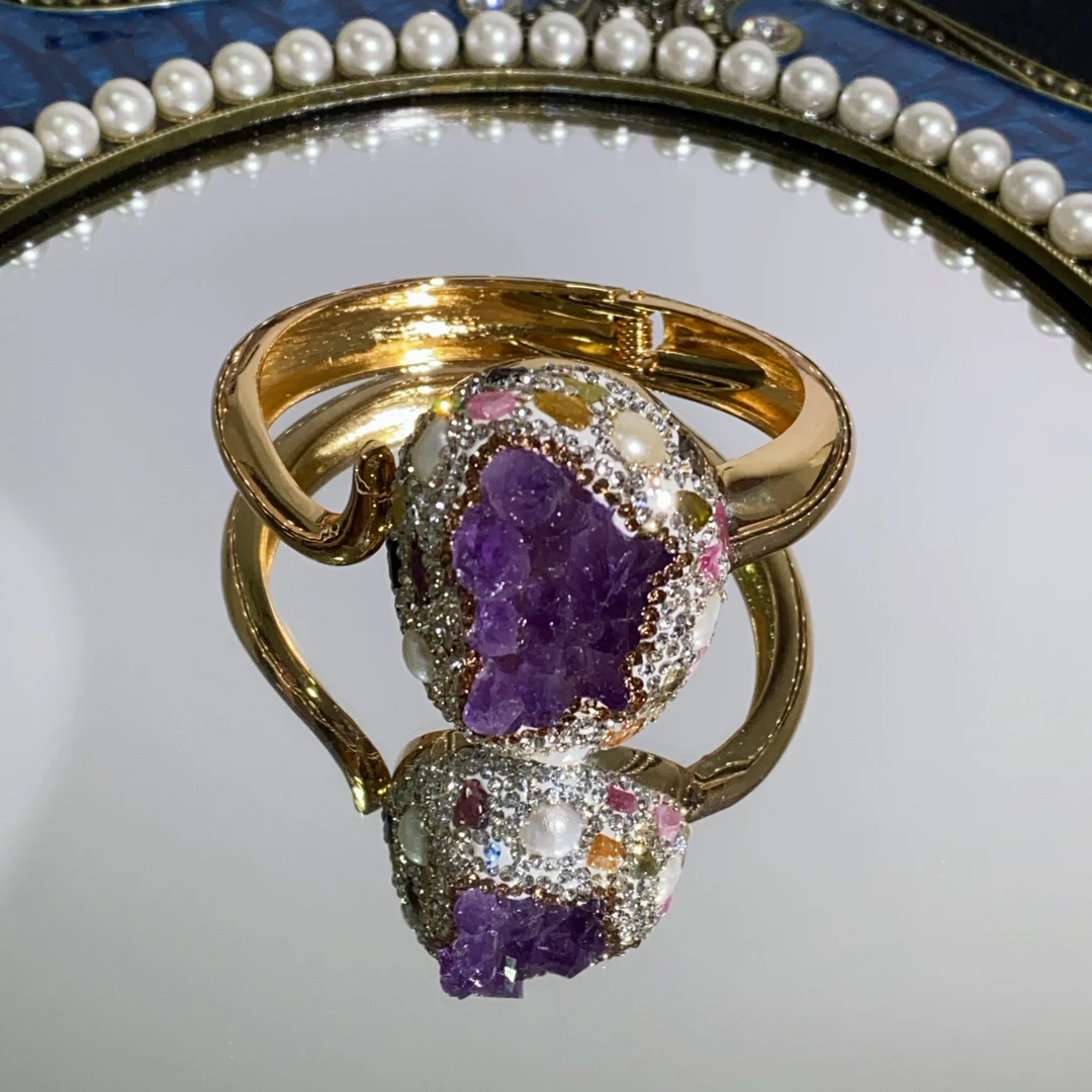 铜合金合成锆石手镯 TTSD 乌拉圭紫色大裸面蛇形时尚个性手镯8424