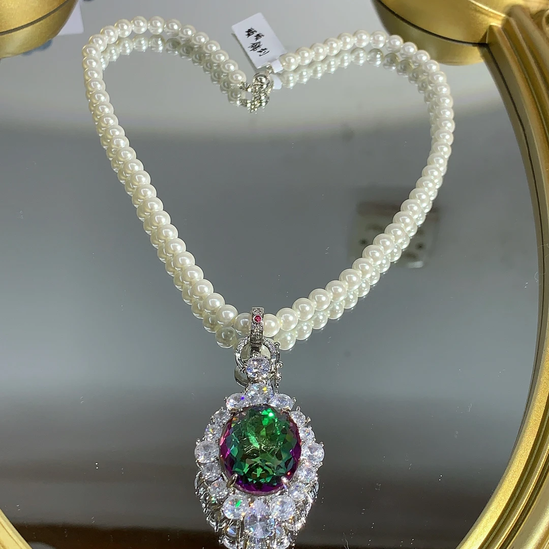 铜合金合成锆石项链 TTSD 绿色时尚潮流百搭项链 006