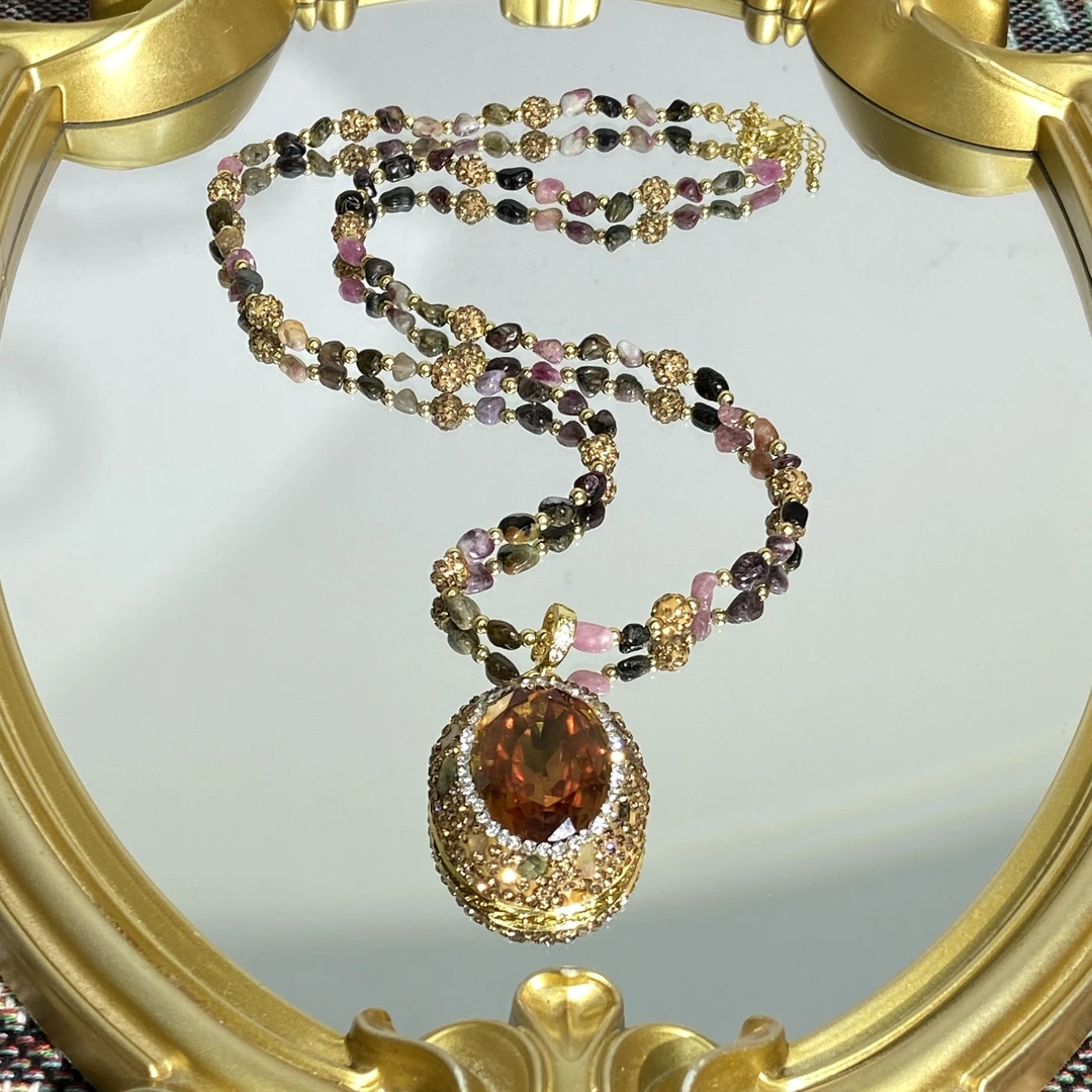 铜合金项链 咖色圆形中古风时尚经典百搭女士毛衣链 561