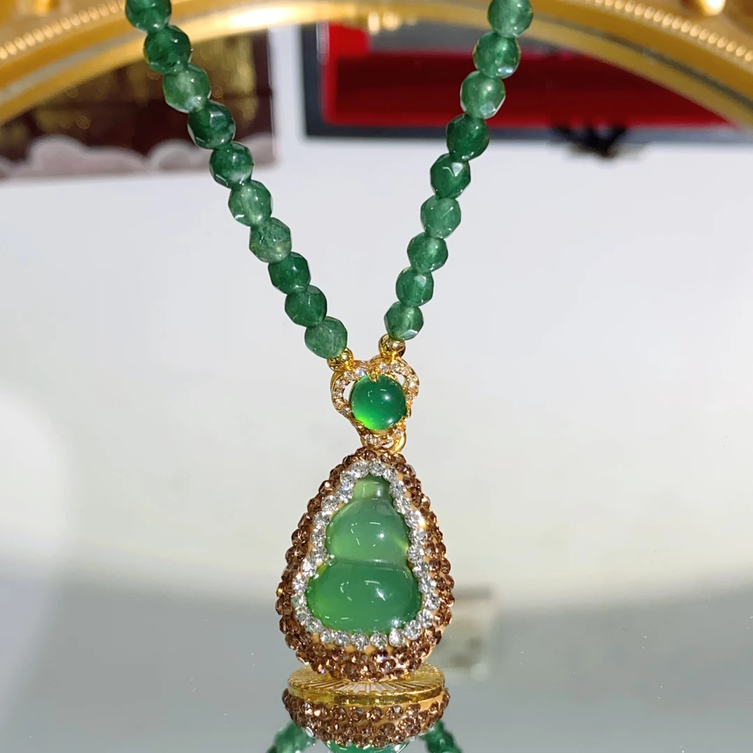 铜合金合成锆石项链 TTSD 绿色葫芦时尚百搭毛衣链 8068