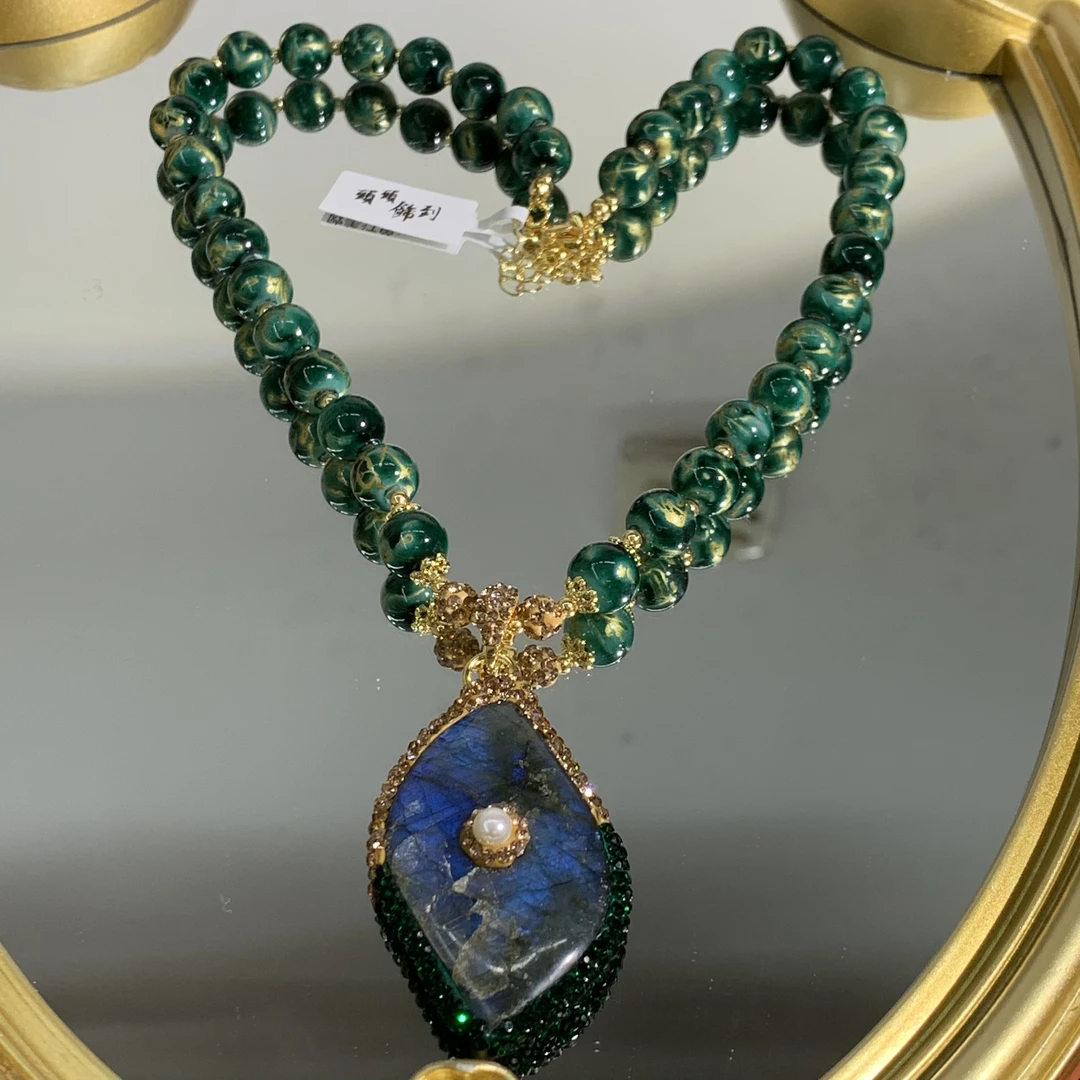 铜合金合成锆石项链 TTSD 绿色时尚潮流百搭款项链 551