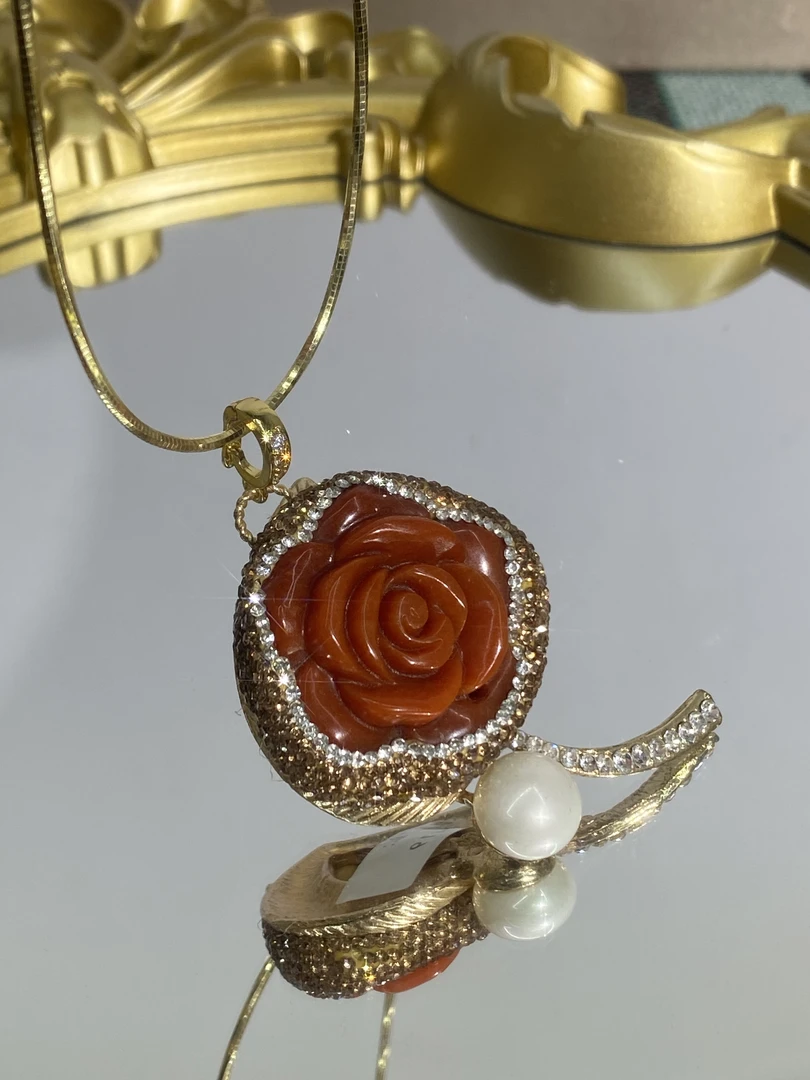 铜合金合成锆石吊坠 TTSD 桔红色花时尚潮流百搭款吊坠 419