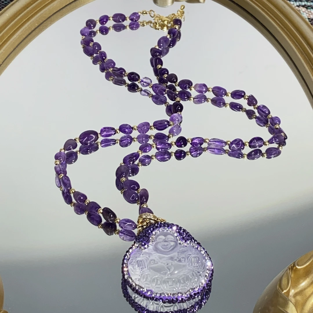 铜合金合成锆石项链 TTSD 紫色佛公时尚潮流百搭款毛衣链 1123