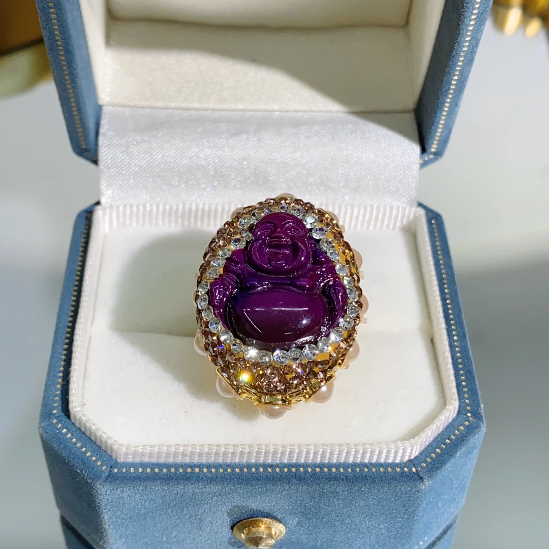 铜合金合成锆石戒指 TTSD 紫色SJL佛公小香风时尚戒指 8028