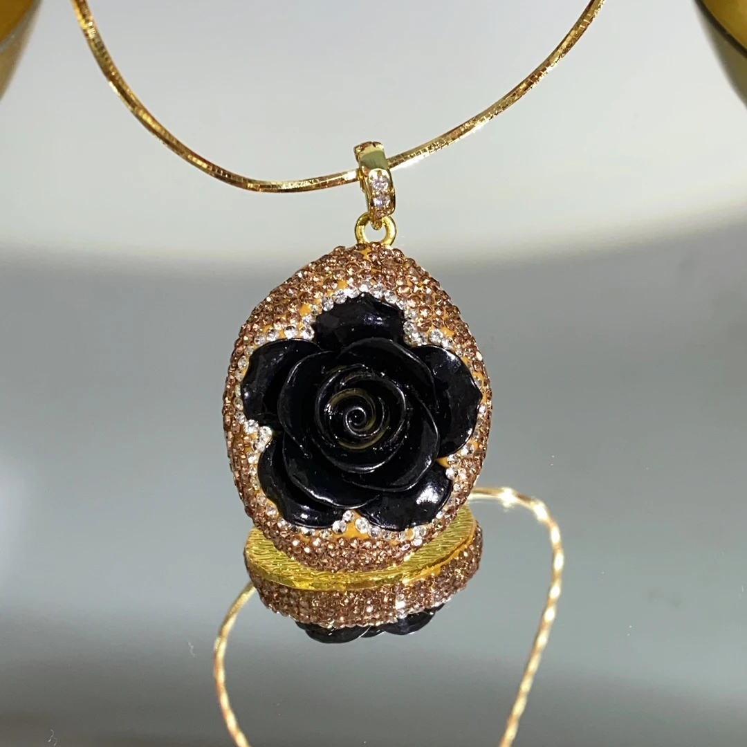 铜合金合成锆石吊坠 TTSD 黑色BB精雕黑玫瑰吊坠183