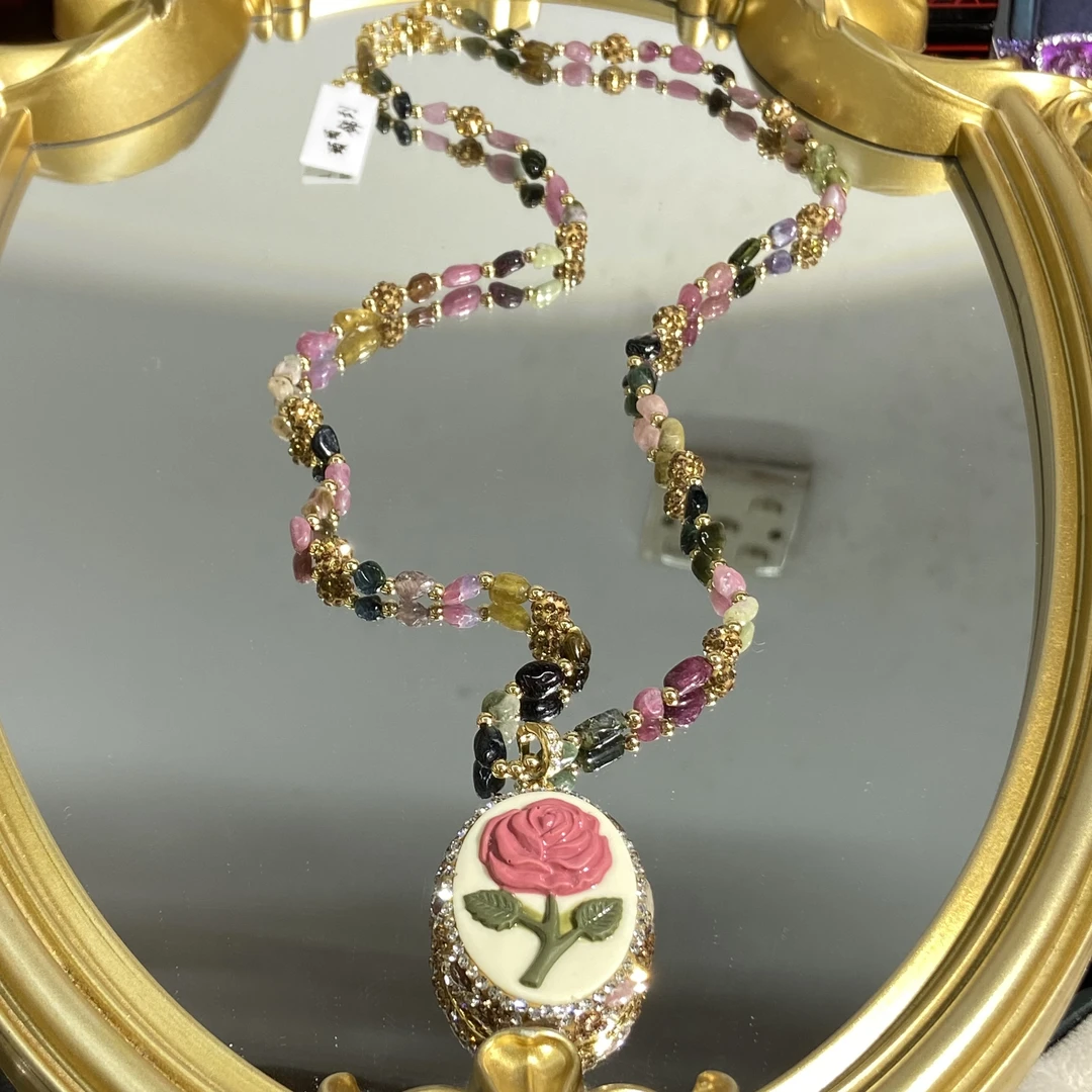 铜合金合成锆石项链 TTSD 粉色花时尚潮流百搭款项链 528