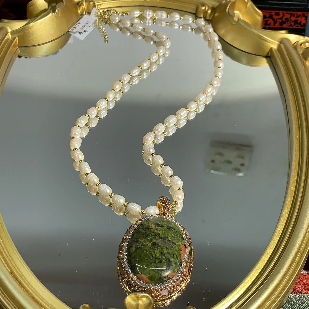 铜合金合成锆石项链 TTSD 绿色小香风意境感时尚设计项链 547