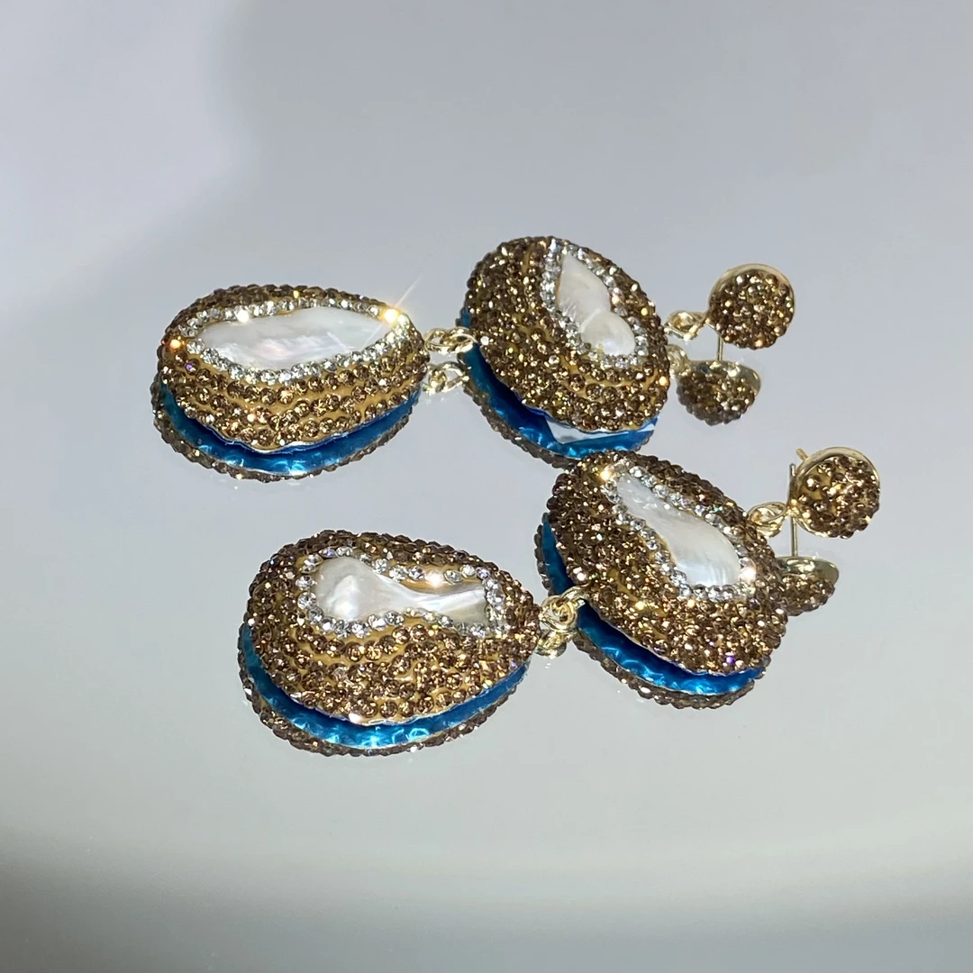 铜合金合成锆石耳饰 TTSD 白色巴洛克不规则时尚百搭耳饰 586