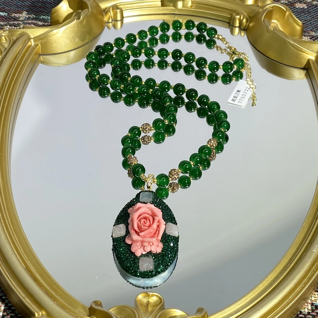 铜合金合成锆石项链 TTSD 粉色花时尚潮流百搭款毛衣链 232