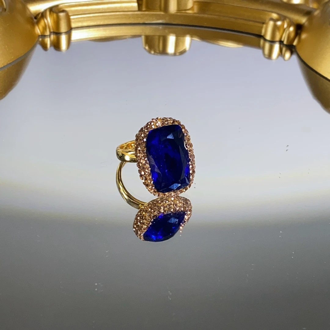 铜合金合成锆石戒指 TTSD 蓝色方形SHL 时尚戒指 3421