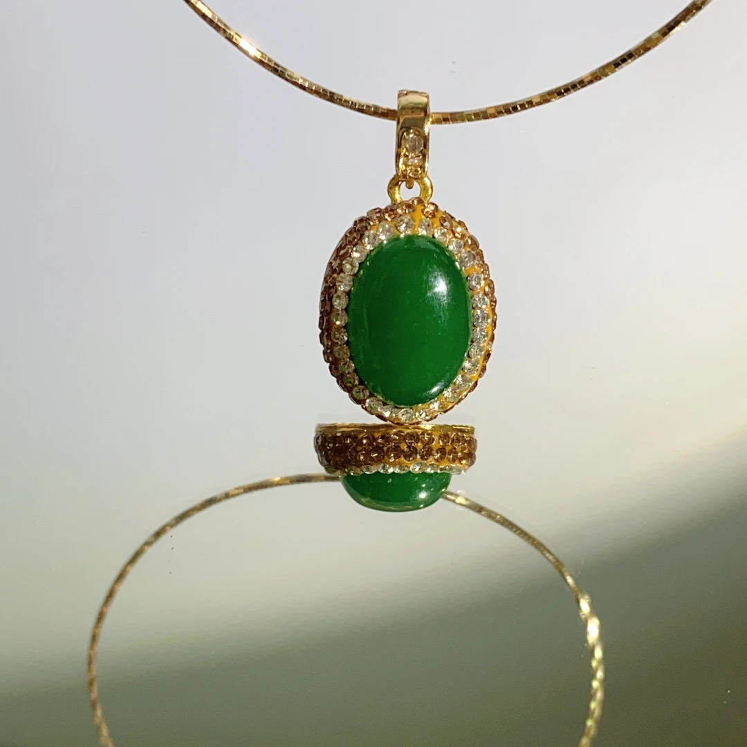 铜合金合成锆石吊坠 TTSD 绿色MN椭圆形经典吊坠 813