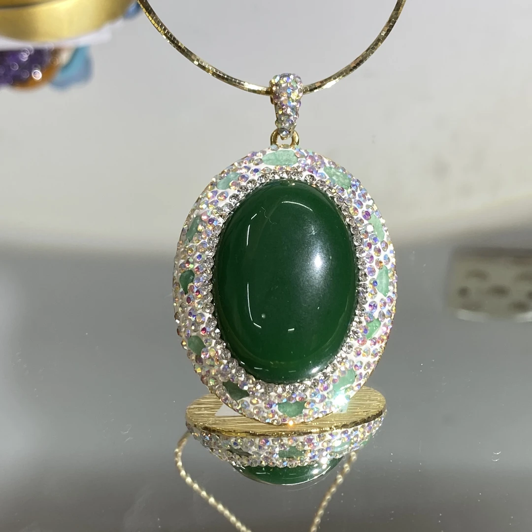 铜合金合成锆石吊坠 TTSD 绿色椭圆大蛋面时尚设计吊坠 8135