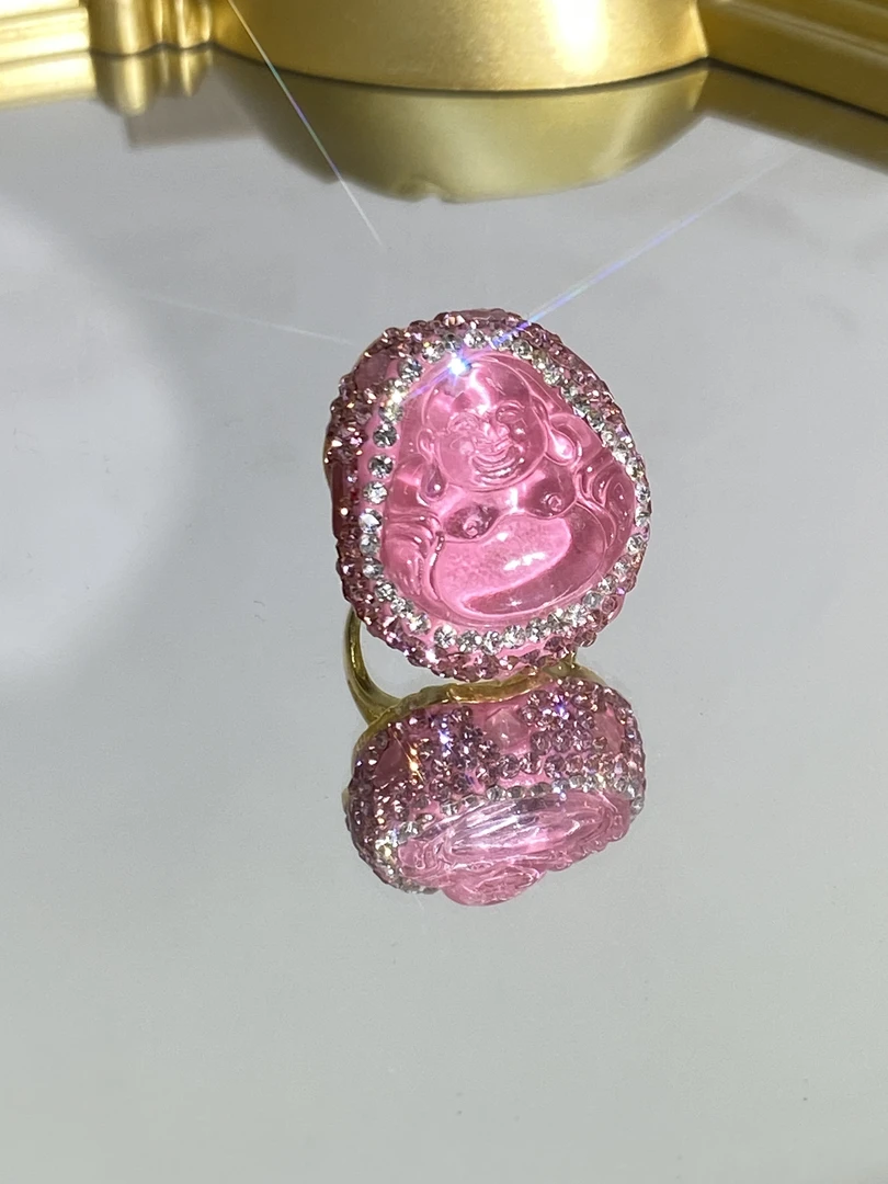 铜合金合成锆石戒指 TTSD 粉色佛公时尚潮流百搭款戒指 231