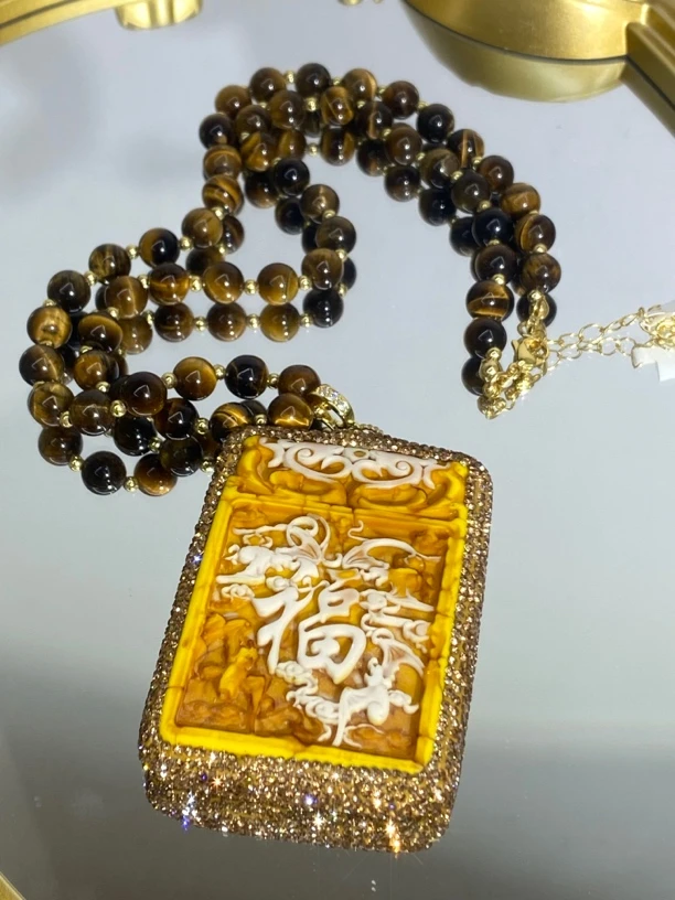 铜合金合成锆石项链 TTSD 黄色福牌时尚潮流百搭款毛衣链 403