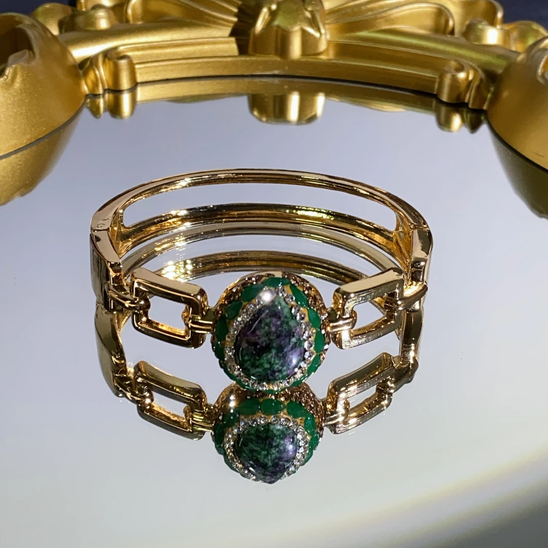 铜合金合成锆石手镯 TTSD 绿色羽毛款mn时尚手镯 3216气质简约