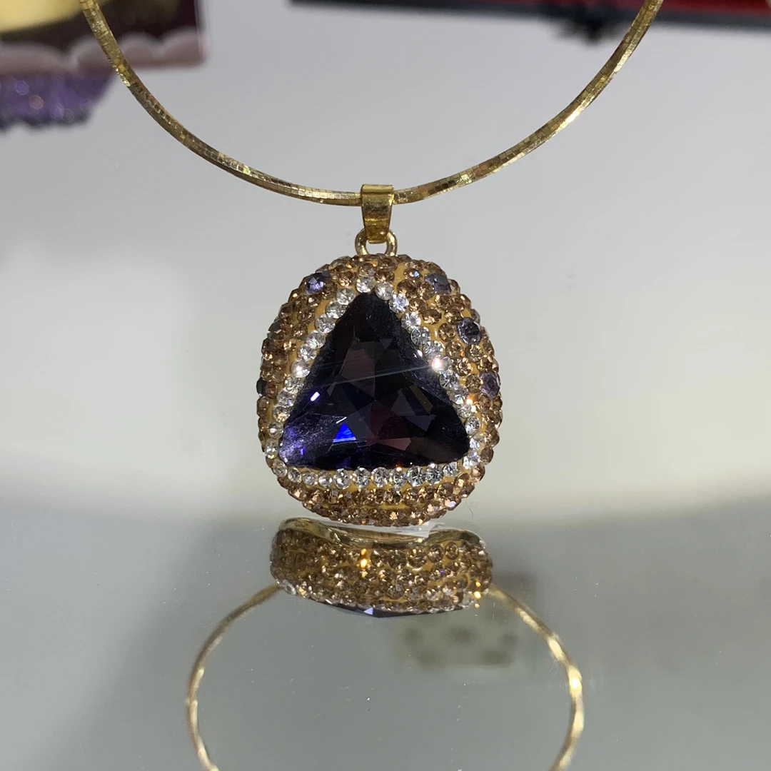 铜合金合成锆石吊坠 TTSD 紫色SHL三角形时尚吊坠 6586