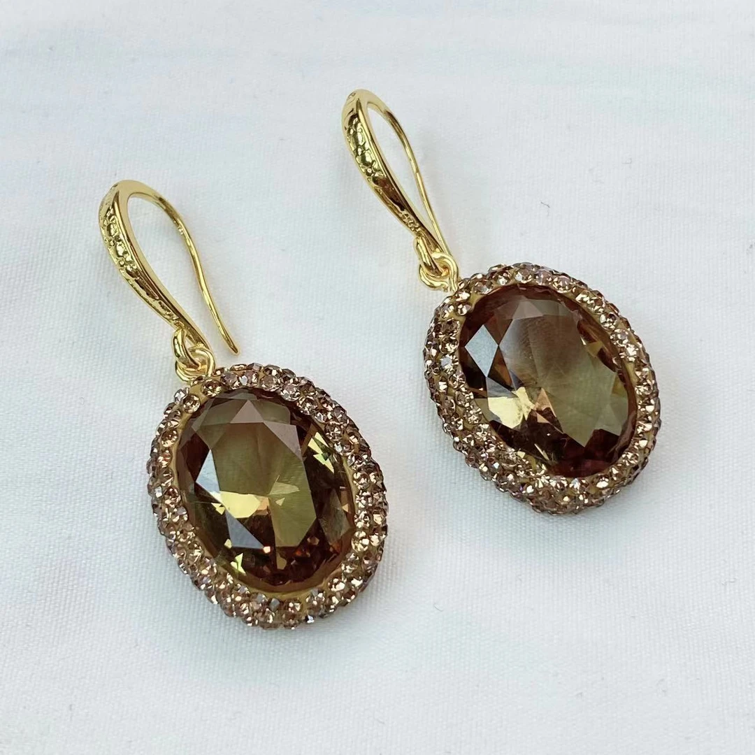 铜合金合成锆石耳饰 TT SDS蛋面耳环吊坠 欧美饰品 气质款1260