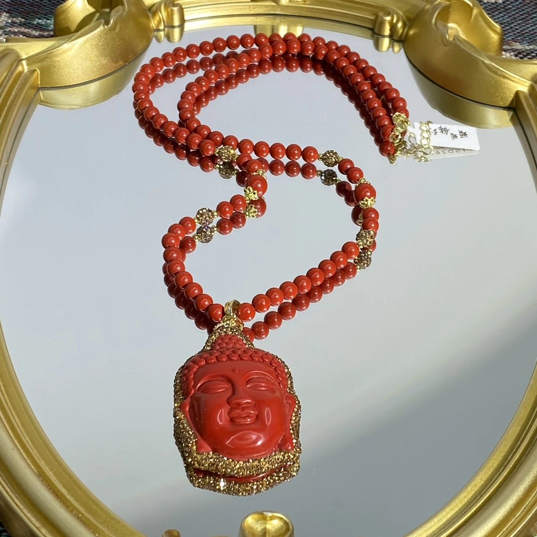 铜合金合成锆石项链 TTSD 红色佛头时尚潮流百搭款毛衣链 2632