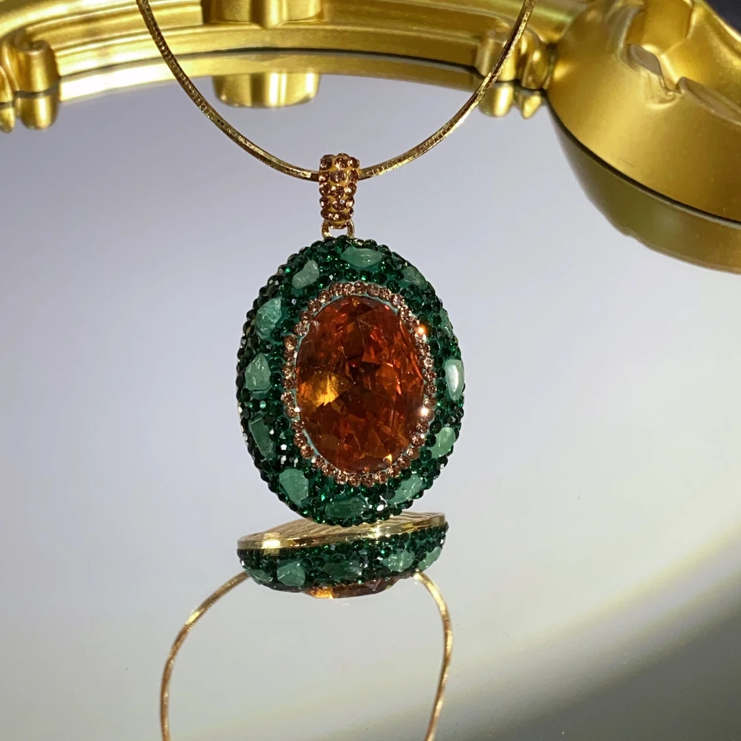 铜合金合成锆石吊坠 TTSD 绿色镶嵌椭圆形SDS时尚吊坠2232