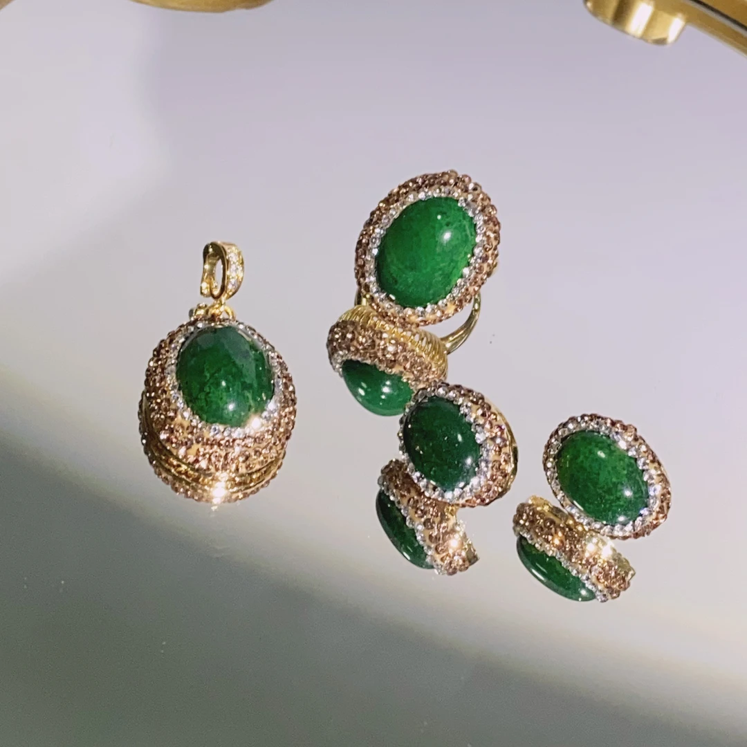 铜合金合成锆石耳饰 TTSD 绿色MN经典百搭三件套套装4776