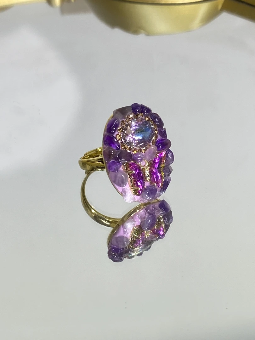 铜合金合成锆石戒指 TTSD 紫色蝴蝶时尚潮流百搭款戒指 240