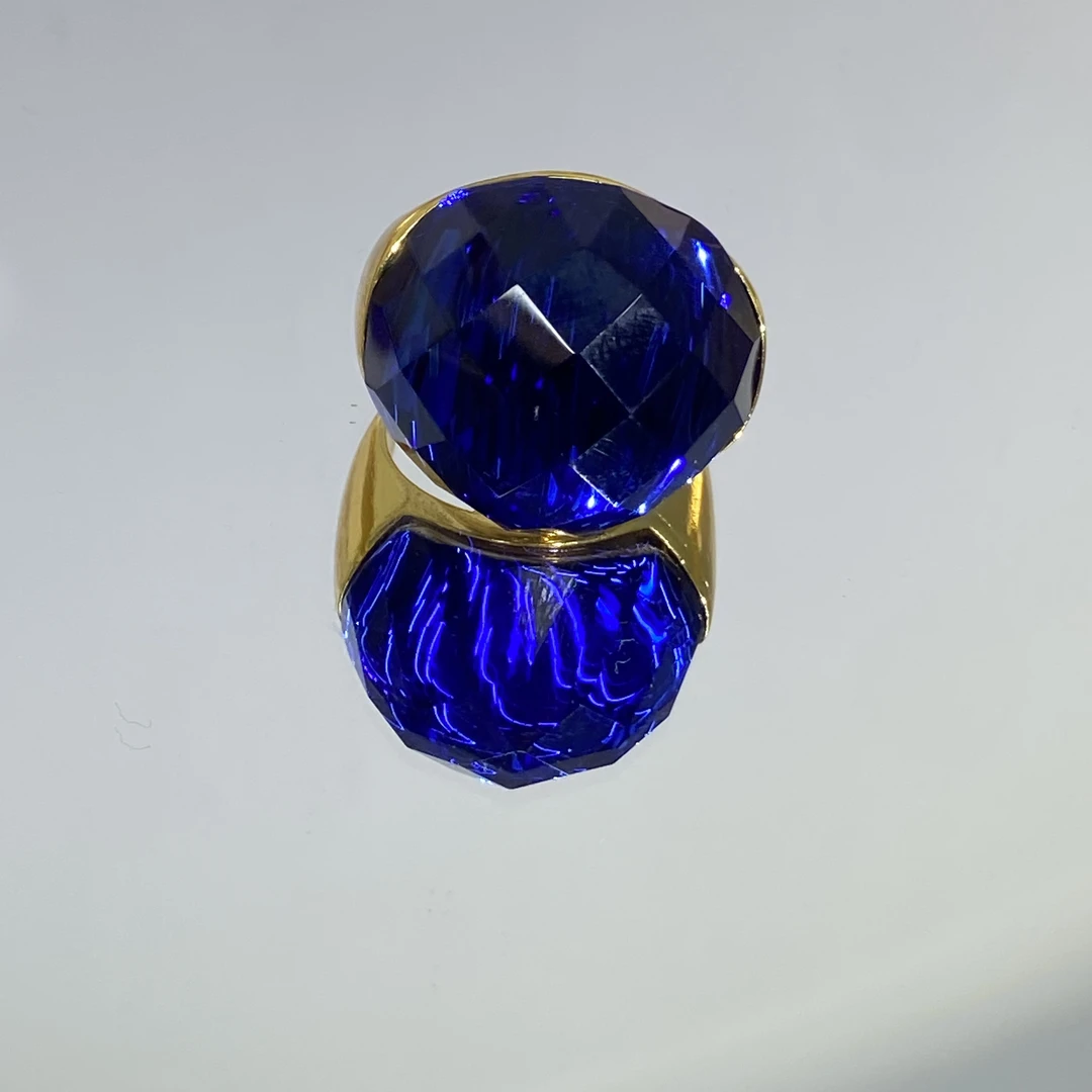 铜合金合成锆石戒指 蓝色时尚个性大裸面气质戒指 010