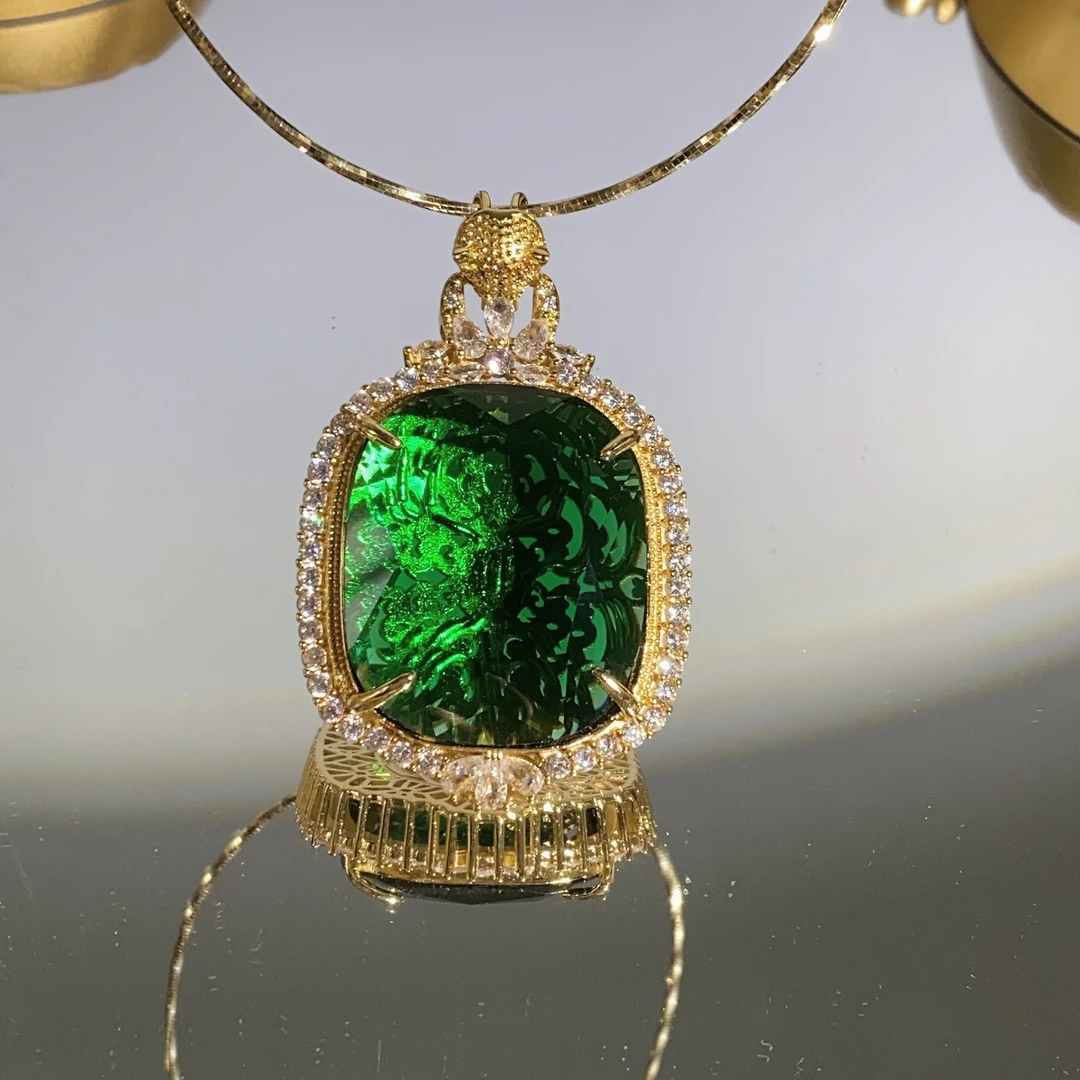 铜合金合成锆石吊坠 TTSD 绿色SHL方糖时尚吊坠 2510