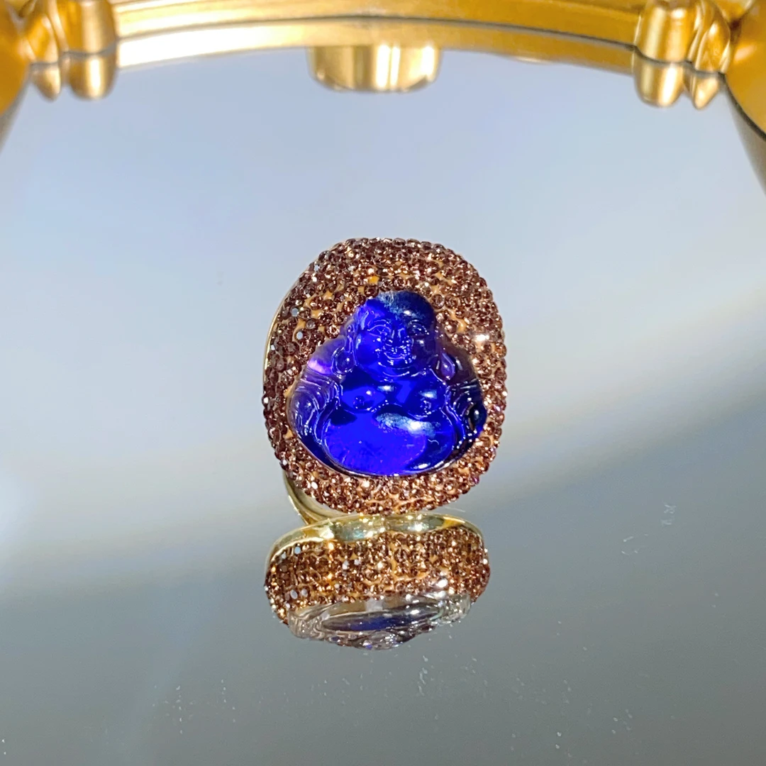 铜合金合成锆石戒指 TTSD 蓝色感温变色时尚戒指 8384