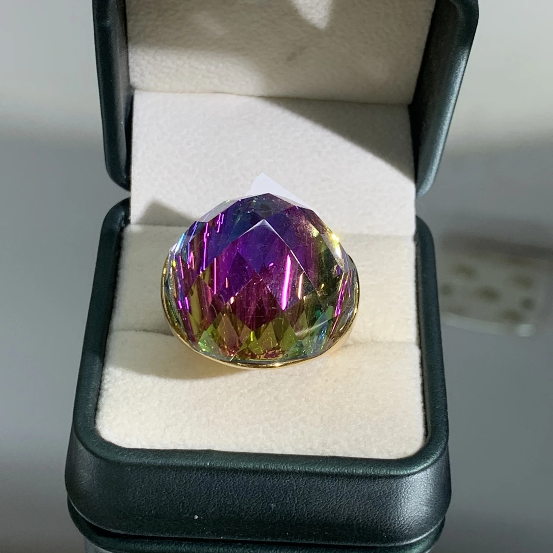 铜合金合成锆石戒指 TTSD 彩虹炫彩大裸面时尚戒指 017