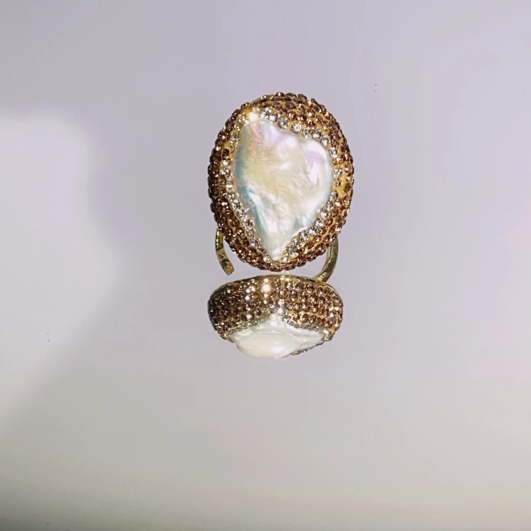 铜合金合成锆石戒指 TTSD 白色巴洛克大裸面经典百搭戒指6372