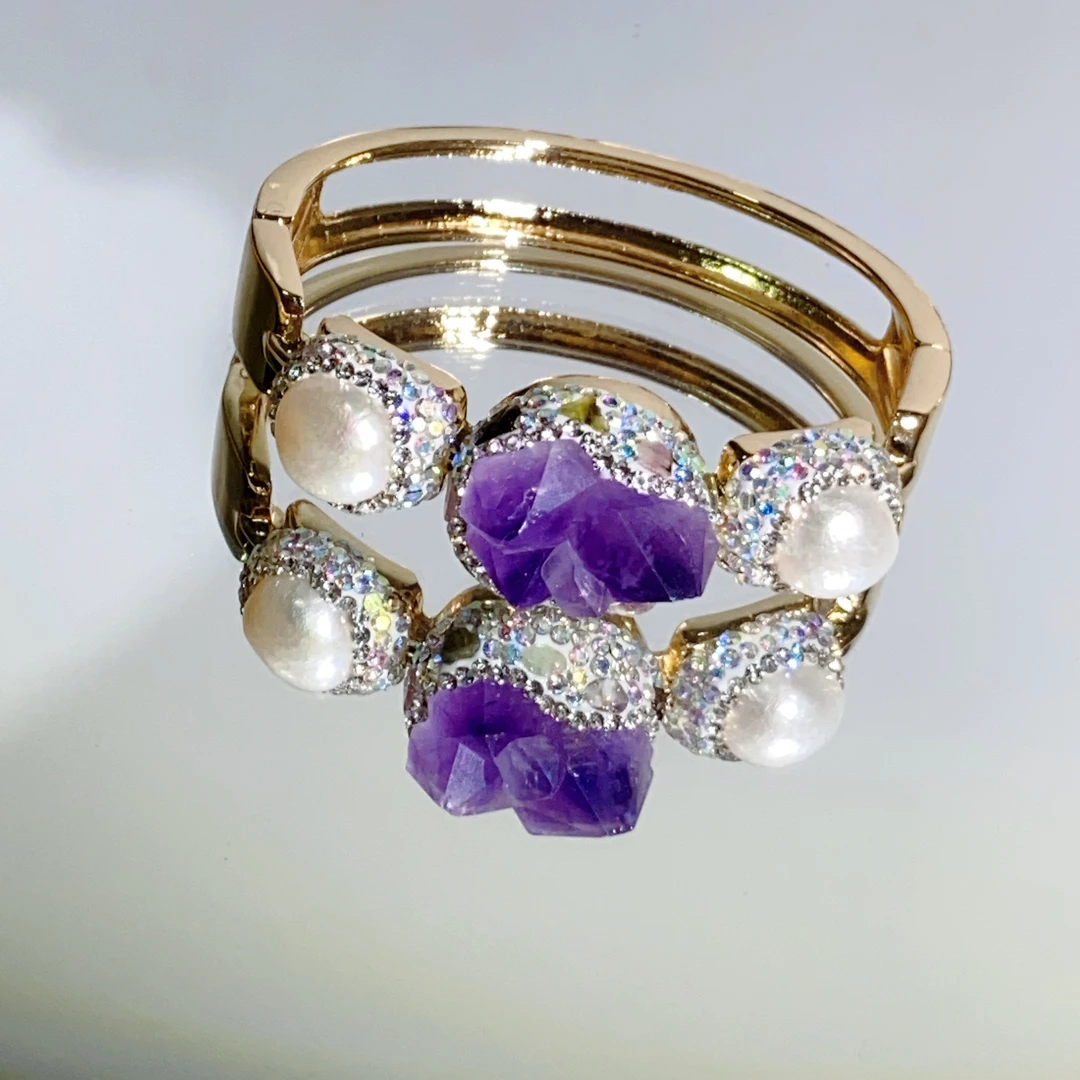 铜合金合成锆石手镯 TTSD 紫色设计搭配时尚个性小众手镯欧美3978