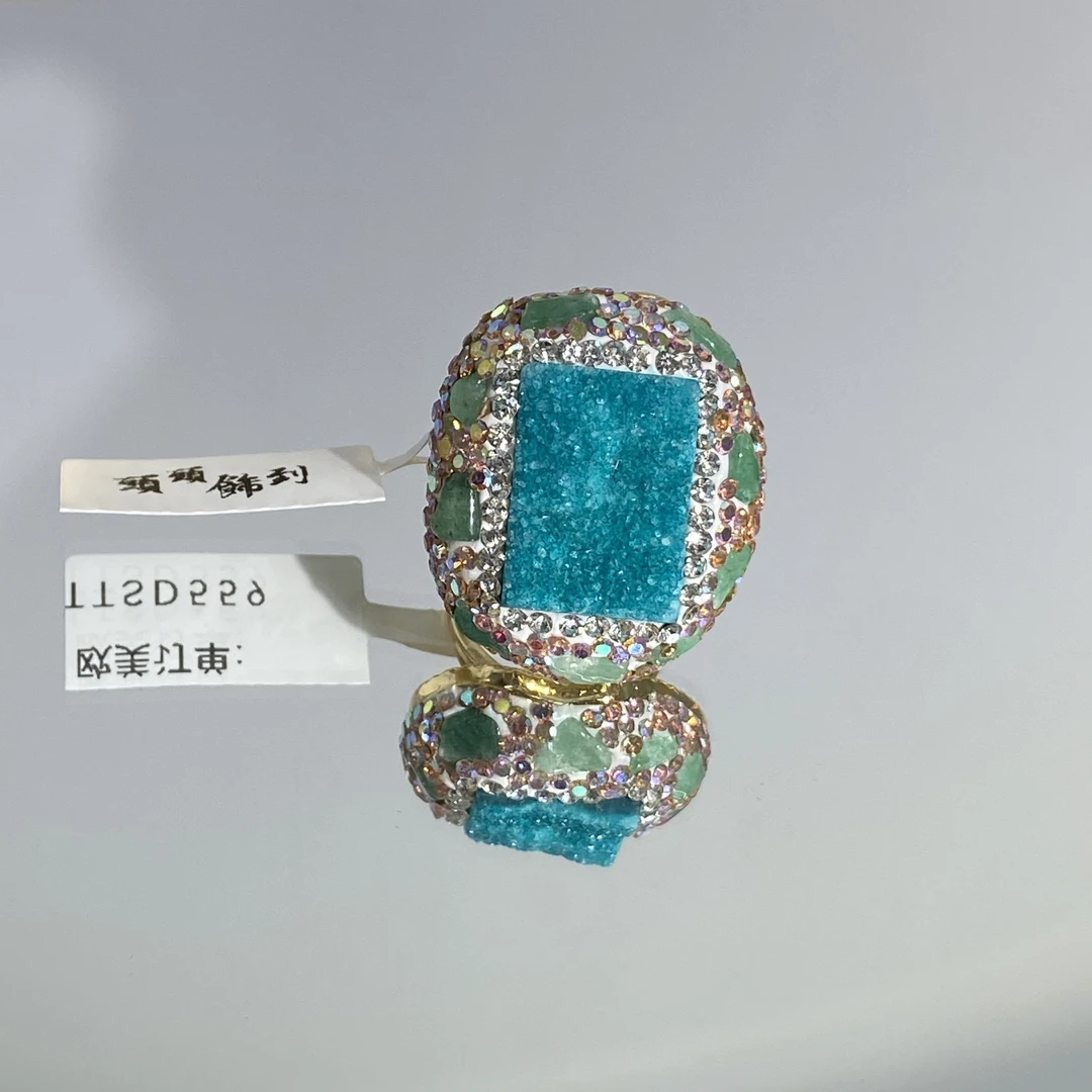 铜合金合成锆石戒指 TTSD 蓝色方形时尚百搭戒指 559