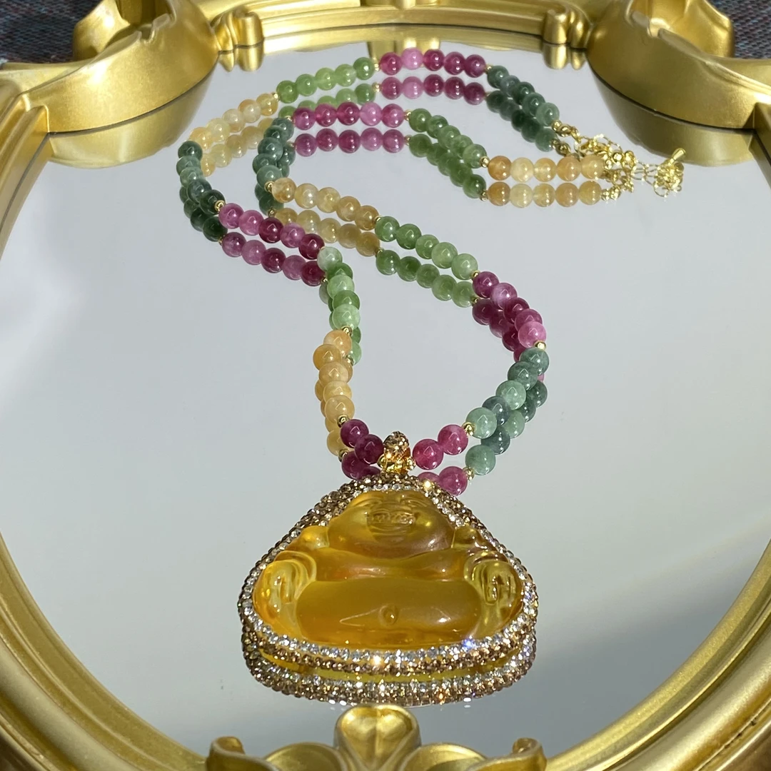 铜合金项链 黄色佛公气质复古经典百搭毛衣链 316