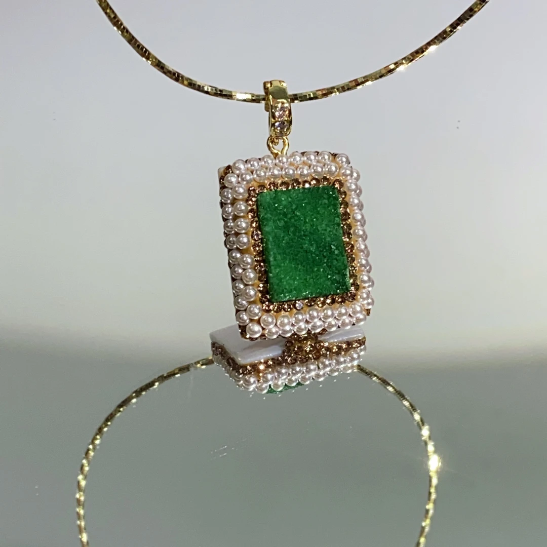 铜合金合成锆石吊坠 TTSD 绿色MN晶牙方形时尚吊坠 欧美风1781