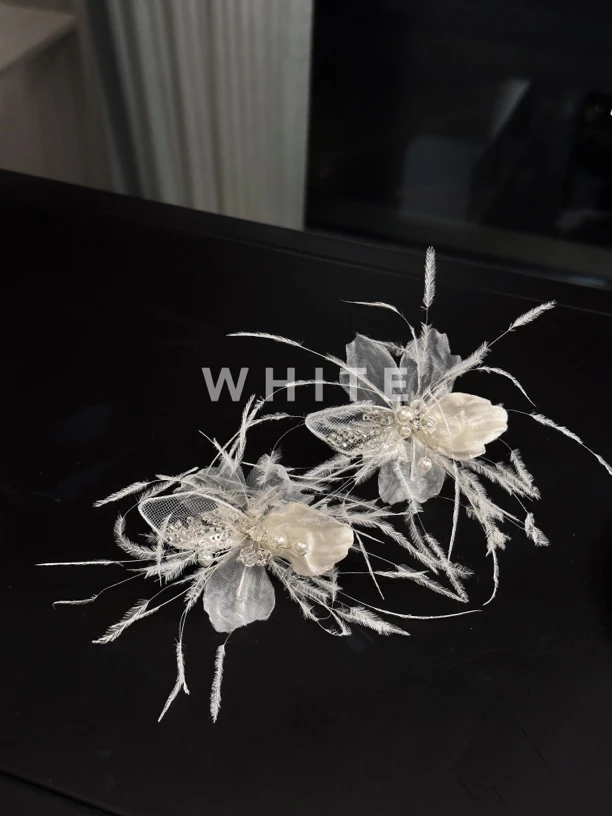 非金属耳饰 WHITE 手工仙气羽毛耳环 新品
